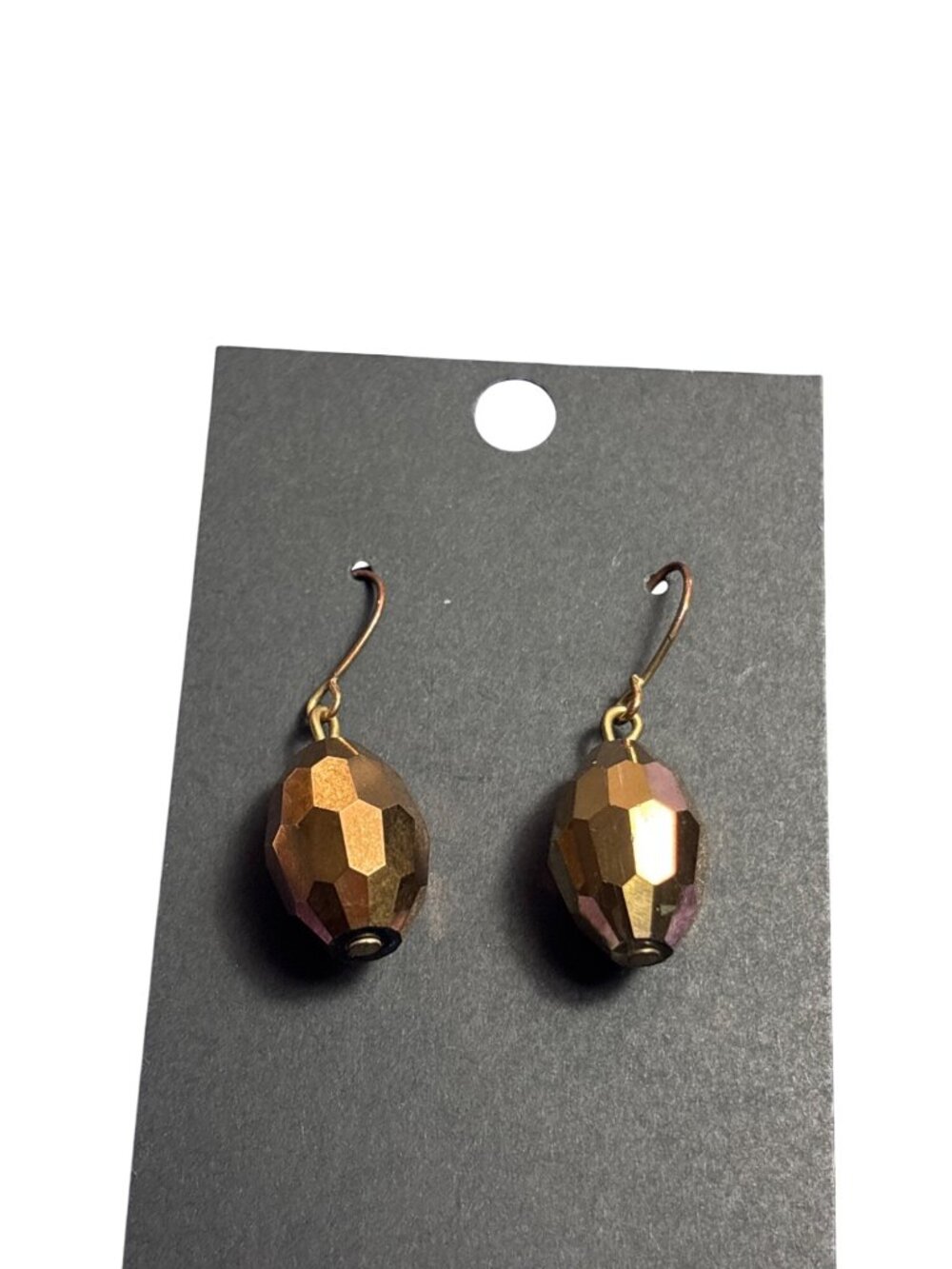 Bronze Color Faceted Glass Bead Dangle Earrings 0.75 inch